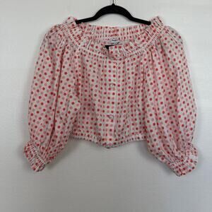 PAOLITA Smocked Off The Shoulder Button Front Polka Dot Peasant Top XS